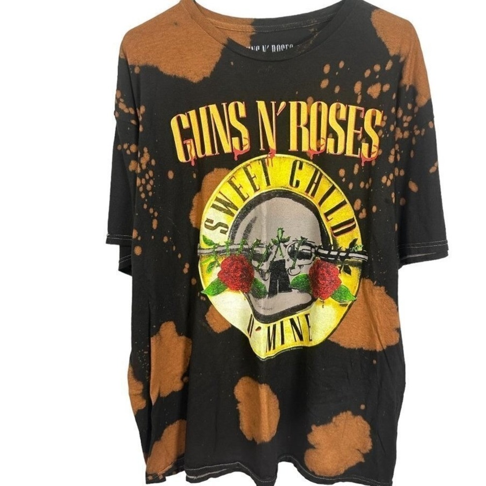 Guns N Roses Sweet Child O‎ Mine Bleach Wash Graphic T-Shirt Black Mens Large